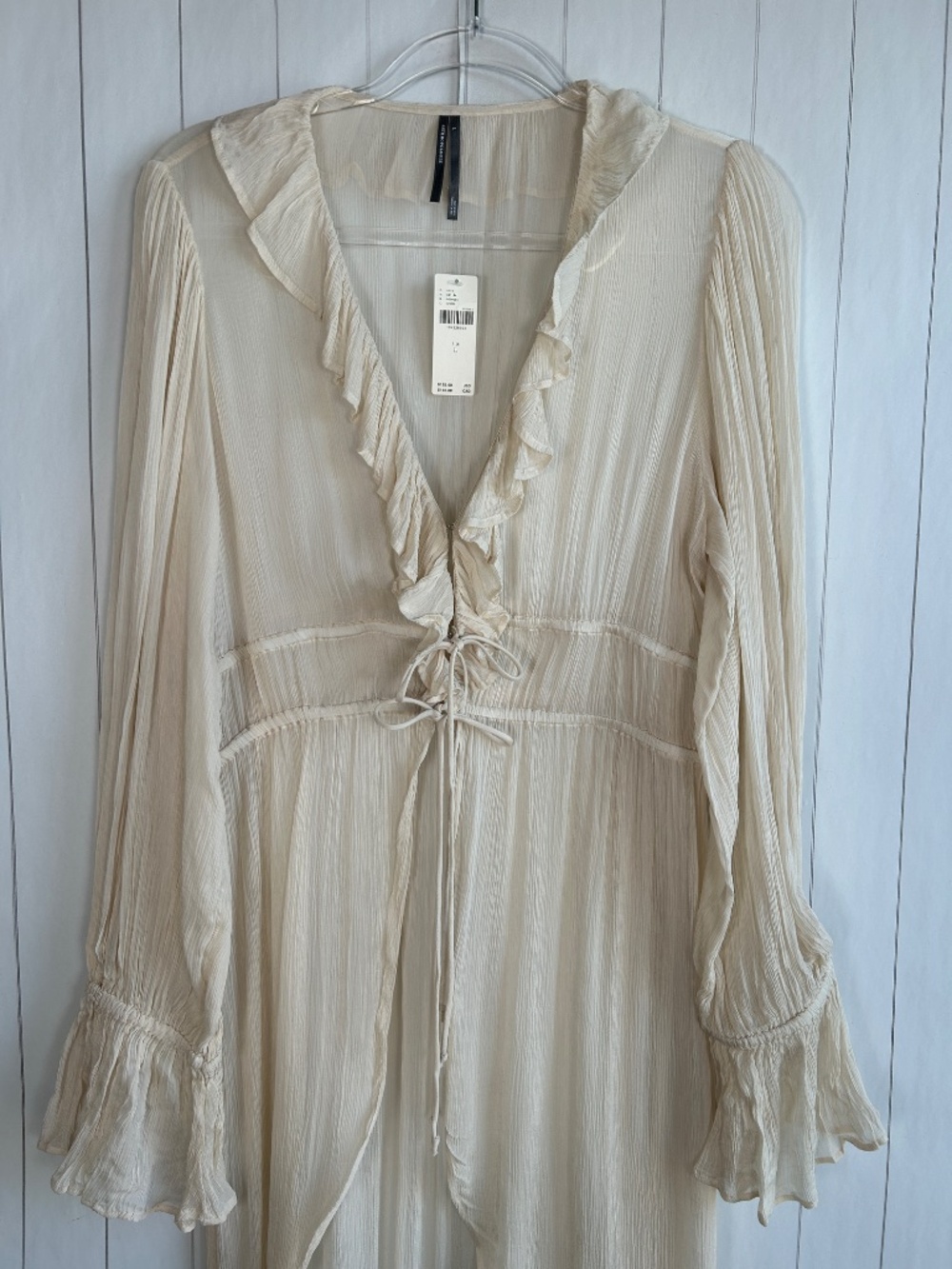 By Anthropologie size L duster kimono ruffle long sleeve boho beige western NEW - Picture 3 of 13